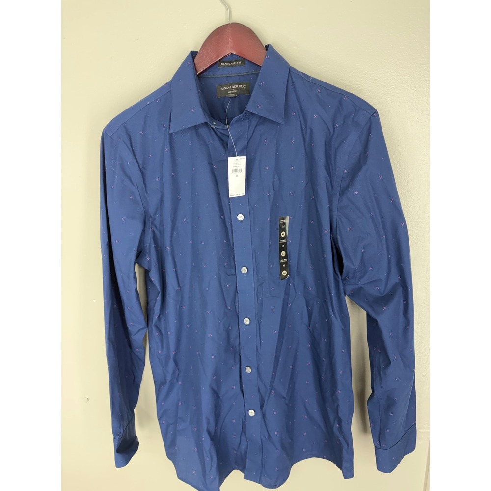 Banana Republic Factory Mens Navy Blue Non-Iron Dress Shirt Standard Fit M New